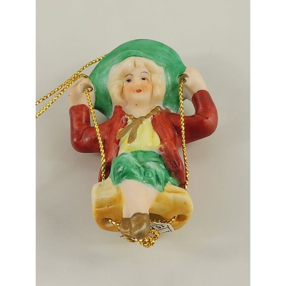 Christmas Tree Ornament Young Girl Sitting On Swing 3" Midwest Figurine 80's - Picture 6 of 10